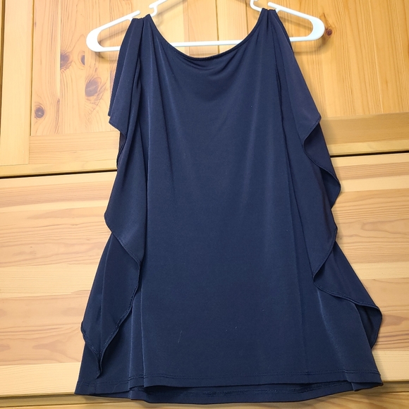 Navy Blue Flowy Tank Top / Sleeveless Blouse - M - Picture 3 of 4
